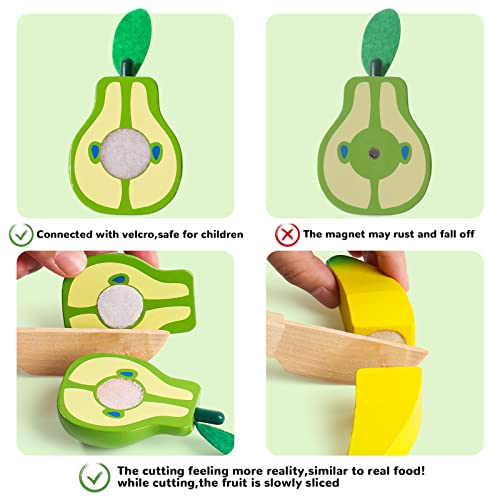 Wooden Play Food Sets for Toddlers Kitchen Accessories Cutting Montessori Toys for 2 Year Old Kids Pretend Play Fake Fruit Vegetable Toddler Toys 2-3 4 Years Girls Boys Christmas Birthday Gifts