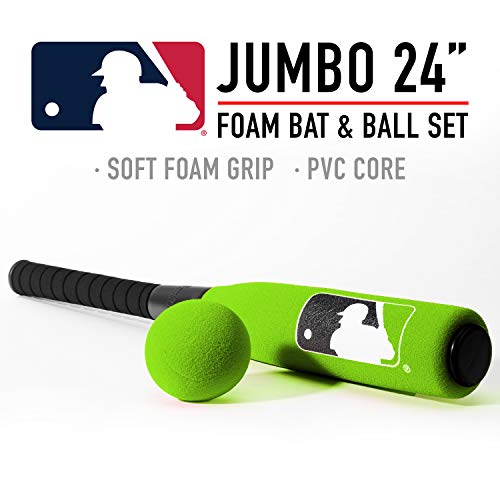 Franklin Sports MLB Kids Foam Baseball Bat + Ball Set - Jumbo Oversize Tball + Baseball Bat + Foam Ball for Kids + Toddlers - Green - 24"