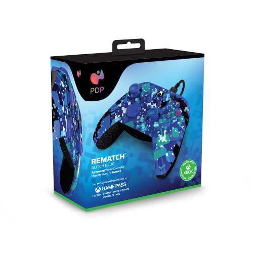 PDP Gaming REMATCH Advanced Wired Controller Licensed for Xbox Series X|S/Xbox One/PC, Customizable, App Supported - Glitch Blue (Amazon Exclusive)