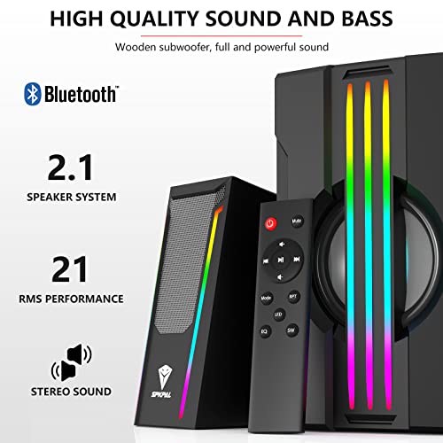 SPKPAL 2.1 Bluetooth Computer Speakers with Subwoofer,Gaming Speakers Home Theater System,AC Powered Dynamic RGB Light for PC,TV,CD Player,Movie,Party, Black (S702)