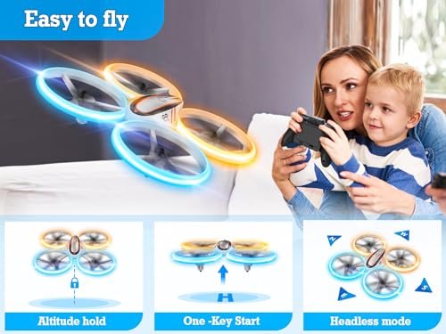 Q9s Drones for Kids,Cool RC Drone with Altitude Hold and Headless Mode,Hobby Quadcopter with Blue&Orange Light,2 Batteries and Remote Control,Birthday and Xmas Gifts Toys for Boys and Girls,Orange