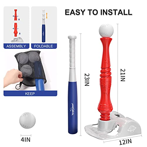 EagleStone T Ball Sets for Kids 3-5, 5-8, Tee Ball Set for Toddlers, Baseball Outdoor Toy Includes 6 Large Balls, Adjustable Teeball Batting Tee, Tball Games for Boys & Girls, Kids Ages 3-12 Years
