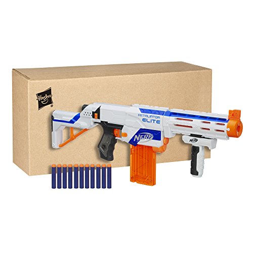 NERF N-Strike Elite Retaliator Dart Blaster, Stock, Grip, Barrel, 12-Dart Clip, 12 Elite Darts, Kids Outdoor Toys for 8 Year Old Boys & Girls and Up (Amazon Exclusive)