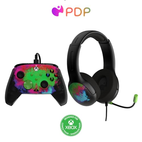 PDP Space Dust Bundle Pack: REMATCH GLOW Advanced Wired Controller & AIRLITE GLOW Wired Headset For Xbox Series X|S, Xbox One, & Windows 10/11 PC, Licensed for Xbox