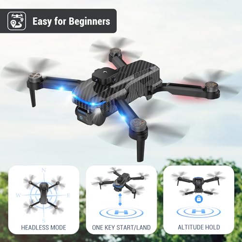 4K Camera Mini Drone - Foldable, Adjustable Lens, Headless Mode, One Key Take Off/Land,Carrying Case, Adjustable Lens, for Kids, Adults, Beginners
