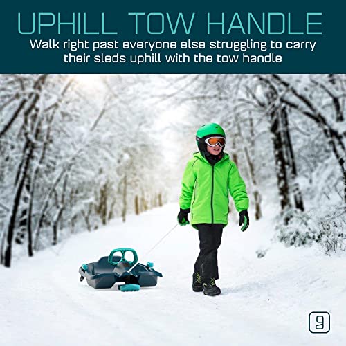 Gizmo Riders Nebula Snow Sleds for Kids - Toboggan Sled, Durable Plastic Sleds, Tow Strap, Pull Up Brakes, Steering Wheel, Lightweight, Outdoor Toys, Snow Toys, Ages 3+, 110 lbs