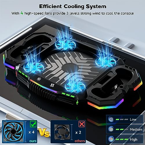 Charging Stand with Cooling Fan for Xbox Series X, Vertical Dual Controller Charger Station Dock & Cooler System with 12 RGB LED Lights, 2 Rechargeable Battery & 3 Accessories Holder for Xbox Series X