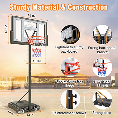 Yohood Basketball Hoop Outdoor 10ft Adjustable, Portable Basketball Hoop Goal System for Kids Youth and Adults in Backyard/Driveway/Indoor, 44 Inch Shatterproof Backboard