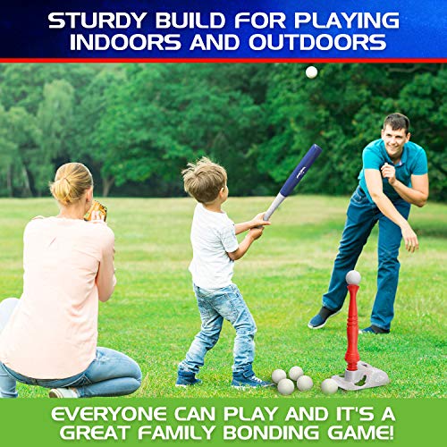 EagleStone T Ball Sets for Kids 3-5, 5-8, Tee Ball Set for Toddlers, Baseball Outdoor Toy Includes 6 Large Balls, Adjustable Teeball Batting Tee, Tball Games for Boys & Girls, Kids Ages 3-12 Years