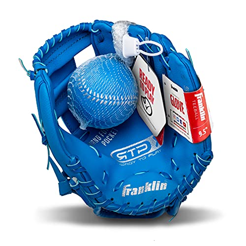 Franklin Sports Kids Baseball Gloves - RTP Youth Teeball Glove + Ball Set - Boys + Girls Mitt Set - Kids + Toddler - Right Hand Throw - 9.5" - Blue