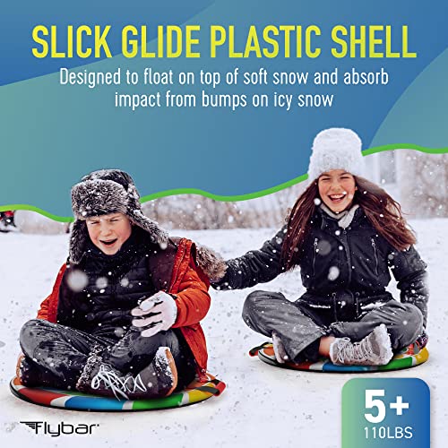 Flybar Snow Sled for Kids - Foam Saucer Disc Sled, Ages 6+, Easy Grip Handles, Durable Slick Bottom & PE Core Build, Lightweight Sleds for Kids, Snow Toys for Kids, Up to 110 lbs, 26" - Rainbow Swirl