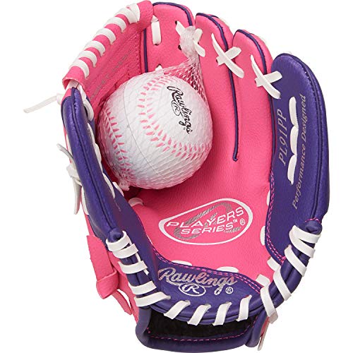 Rawlings | PLAYERS Series T-Ball & Youth Baseball Glove | Right Hand Throw | 9" | Pink/Purple with Ball