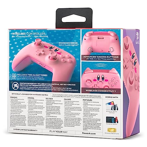 PowerA Wireless Nintendo Switch Controller - Kirby, AA Battery Powered (Battery Included), Nintendo Switch Pro Controller, Mappable Gaming Buttons, Officially Licensed by Nintendo