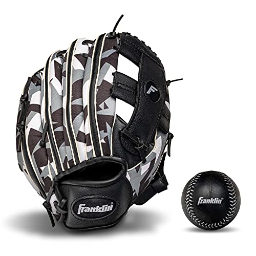 Franklin Sports Kids Baseball Gloves - RTP Youth Teeball Glove + Ball Set - Boys + Girls Mitt Set - Kids + Toddlers - Right Hand Throw - Black - 9.5"