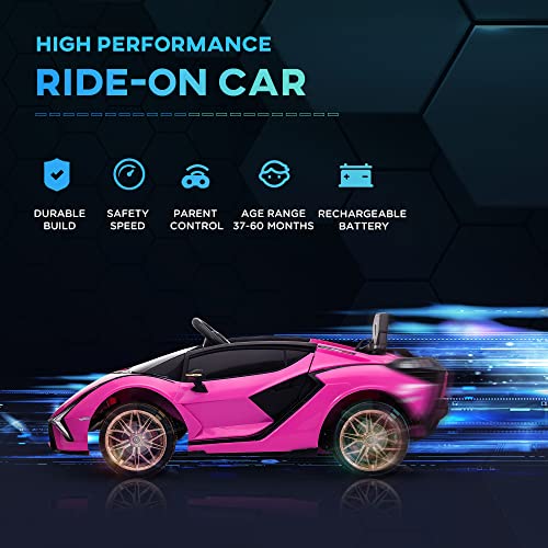 Aosom Lamborghini SIAN Licensed Kids Ride On Car, 12V Battery Powered Electric Sports Car Toy with Remote Control, Horn, Music, & Headlights for 3-5 Years Old, Pink