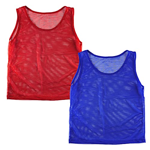 Super Z Outlet 12-Pack Nylon Mesh Team Practice Jerseys for Youth Sports (Red/Blue)