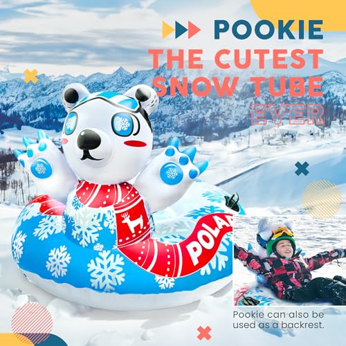 Sunlite Sports Polar Bear Snow Tube - Heavy Duty Snow Sled Toboggan for Winter, Inflatable Saucer with Dual Sealed Seams, Comfortable Grip Handles, Airtight Boston Valve, Repair Patch Kit