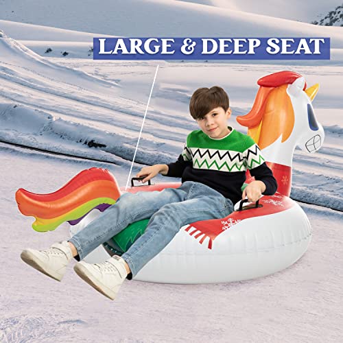 JOYIN 47” Inflatable Snow Tube for Kids and Adults, Heavy-Duty Snow Tube for Sledding, Great Inflatable Snow Tubes for Winter Fun and Family Activities (Unicorn)