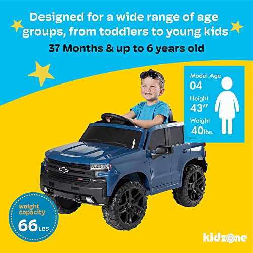 Kidzone 12V Battery Powered Licensed Chevrolet Silverado Trail Boss LT Kids Ride On Truck Car Electric Vehicle Jeep with Remote Control, MP3, LED Lights - Pink