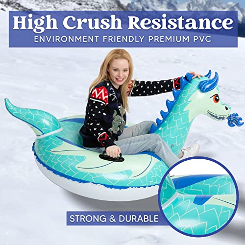 JOYIN 47” Inflatable Snow Tube for Kids and Adults, Heavy-Duty Snow Tube for Sledding, Great Inflatable Snow Tubes for Winter Fun and Family Activities (Ice Dragon)