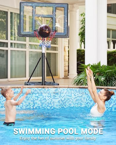 WIN.MAX Basketball Hoop Outdoor 3.8-10ft Adjustable Height, 44inch Backboard, Swimming Pool Basketball Hoop & Goal for Kids/Adults Indoor