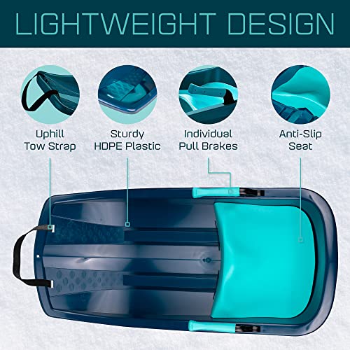 Gizmo Riders Tron Snow Sleds for Kids - Toboggan Sled, Bobsled, Durable Plastic Sled with Hand Brakes, Tow Strap, Anti-Slip Seat, Lightweight, Outdoor Toys, Snow Toys, Ages 3+, Up to 120 lbs