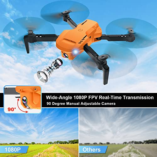 RADCLO Drones for Kids and Adults - Drone with camera 1080P HD, FPV Foldable Drone with Carrying Case, 2 Batteries, 90° Adjustable Lens, One Key Take Off/Land, Altitude Hold, 360° Flip, Toys Gifts