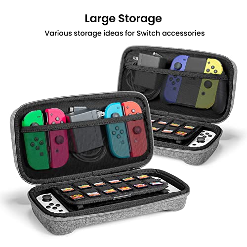 tomtoc Carrying Case for Nintendo Switch/OLED Model, Large Travel Switch Case with Pocket for Pro Controller, Joy-con Grip or AC Adapter, Protective Portable Carry Case with 24 Game Cartridges, Stand