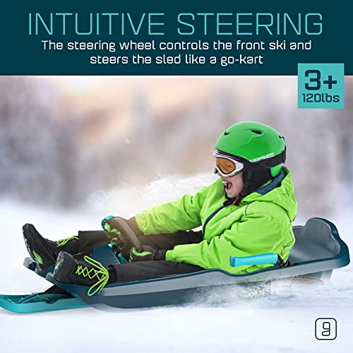 Gizmo Riders Nebula Snow Sleds for Kids - Toboggan Sled, Durable Plastic Sleds, Tow Strap, Pull Up Brakes, Steering Wheel, Lightweight, Outdoor Toys, Snow Toys, Ages 3+, 110 lbs