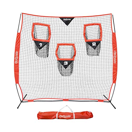 GoSports Football Trainer Throwing Net - Choose Between 8 ft x 8 ft or 6 ft x 6 ft Nets - Improve QB Throwing Accuracy - Includes Foldable Bow Frame and Portable Carry Case