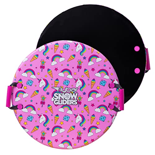 Flybar Snow Sled for Kids - Foam Saucer Disc Sled, Ages 6+, Easy Grip Handles, Durable Slick Bottom & PE Core Build, Lightweight Sleds for Kids, Snow Toys for Kids, Up to 110 lbs, 26" - Pink Unicorn