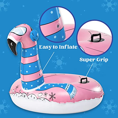 JOYIN 47” Inflatable Snow Tube for Kids and Adults, Heavy-Duty Snow Tube for Sledding, Great Inflatable Snow Tubes for Winter Fun and Family Activities (Flamingo)