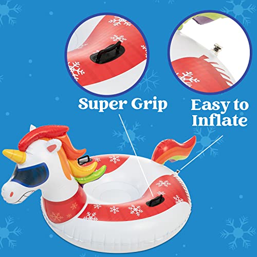JOYIN 47” Inflatable Snow Tube for Kids and Adults, Heavy-Duty Snow Tube for Sledding, Great Inflatable Snow Tubes for Winter Fun and Family Activities (Unicorn)