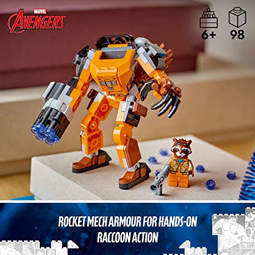LEGO Marvel Rocket Mech Armor Set 76243, Guardians of The Galaxy Racoon Buildable Action Figure Toy, Avengers Collectable Gift Idea for Kids 6 Plus Years Old