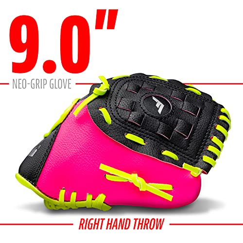 Franklin Sports Teeball Glove - Left and Right Handed Youth Fielding Glove - Neo-Grip - Synthetic Leather Baseball Glove - 9.0 Inch Right Hand Throw - Ready To Play Glove with Ball - Pink
