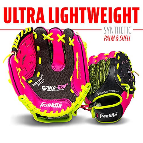 Franklin Sports Teeball Glove - Left and Right Handed Youth Fielding Glove - Neo-Grip - Synthetic Leather Baseball Glove - 9.0 Inch Right Hand Throw - Ready To Play Glove with Ball - Pink