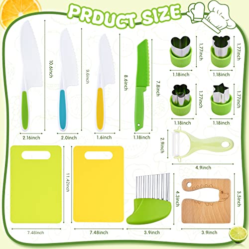 13 Pieces Montessori Kitchen Tools for Toddlers-Kids Cooking Sets Real-Toddler Safe Knives Set for Real Cooking with Plastic Toddler Safe Knives Crinkle Cutter Kids Cutting Board