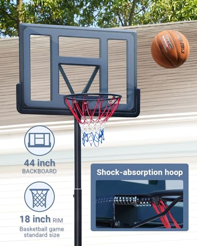 WIN.MAX Basketball Hoop Outdoor 3.8-10ft Adjustable Height, 44inch Backboard, Swimming Pool Basketball Hoop & Goal for Kids/Adults Indoor