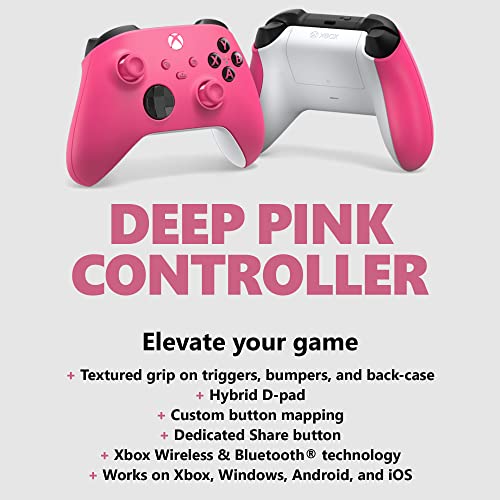 Xbox Wireless Controller Deep Pink - Wireless & Bluetooth Connectivity - New Hybrid D-Pad - New Share Button - Featuring Textured Grip - Easily Pair & Switch Between Devices