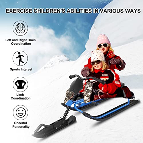 Wodesid Snow Racer Sled with Steering Wheel and Twin Brakes, Ski Sled Snowboard for Kids Teens and Adults Winter Sport Ski Sled Slider Board for Downhill and Uphill (Adults)