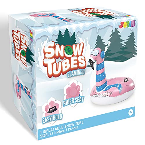 JOYIN 47” Inflatable Snow Tube for Kids and Adults, Heavy-Duty Snow Tube for Sledding, Great Inflatable Snow Tubes for Winter Fun and Family Activities (Flamingo)