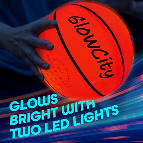 GlowCity Glow in The Dark Basketball for Teen Boy - Basketball Gift - Glowing Red Basket Ball, Light Up LED Toy for Night Ball Games - Sports Stuff & Gadgets for Kids Age 8 Years Old and Up
