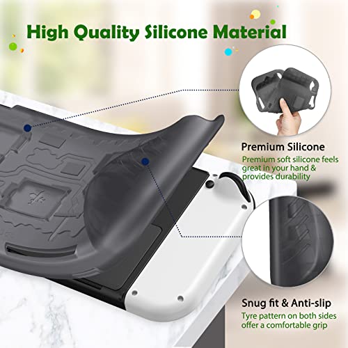 Fintie Case for Nintendo Switch OLED Model 2021with 3 Game Card Slots, Anti-Slip Soft Silicone Shockproof Protective Cover, Ergonomic Grip Case for Switch OLED Model Console 7.0", Gray