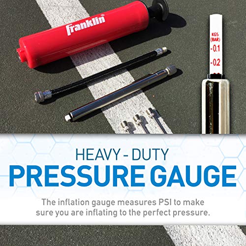 Franklin Sports Ball Pump Kit -7.4" - Perfect for Basketballs, Soccer Balls and More - Complete Hand Pump Kit with Needles, Flexible Hose, Air Pressure Gauge and Carry Bag,Red