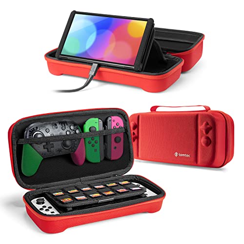 tomtoc Carrying Case for Nintendo Switch/OLED Model, Large Travel Switch Case with Pocket for Pro Controller, Joy-con Grip or AC Adapter, Protective Portable Carry Case with 24 Game Cartridges, switch game holder