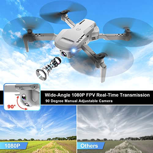 RADCLO Drone with Camera - 1080P HD FPV Foldable Mini Drone with Carrying Case, 2 Batteries, 90° Adjustable Lens, One Key Take Off/Land, Altitude Hold, 360° Flip, Gifts Toys for Boys and Girls