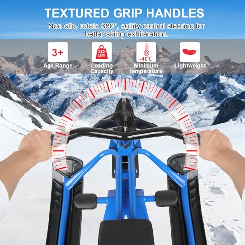 Wodesid Snow Racer Sled with Steering Wheel and Twin Brakes, Ski Sled Snowboard for Kids Teens and Adults Winter Sport Ski Sled Slider Board for Downhill and Uphill (Adults)