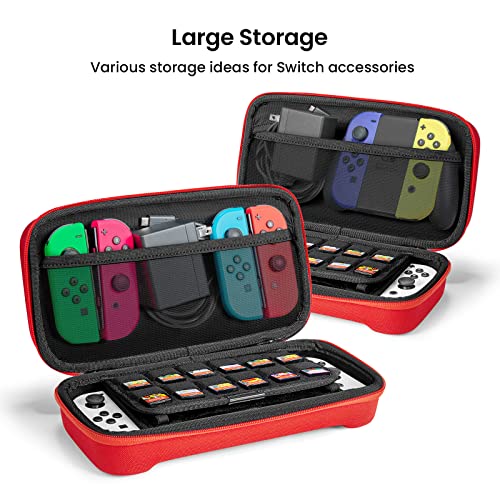 tomtoc Carrying Case for Nintendo Switch/OLED Model, Large Travel Switch Case with Pocket for Pro Controller, Joy-con Grip or AC Adapter, Protective Portable Carry Case with 24 Game Cartridges, switch game holder
