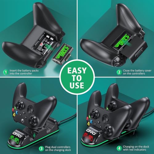 OIVO XSX Controller Charger Station with 2 Packs 3360mWh Rechargeable Battery for Xbox Series X/S/One/Elite/Core Controller, Charging Dock with 4 Packs Covers (1400mAh)