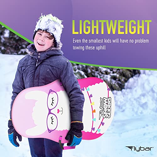 Flybar Snow Sled for Kids - Foam Saucer Disc Sled, Ages 6+, Easy Grip Handles, Durable Slick Bottom & PE Core Build, Lightweight Sleds for Kids, Snow Toys for Kids, Up to 110 lbs, 26" - Blue Dinosaur